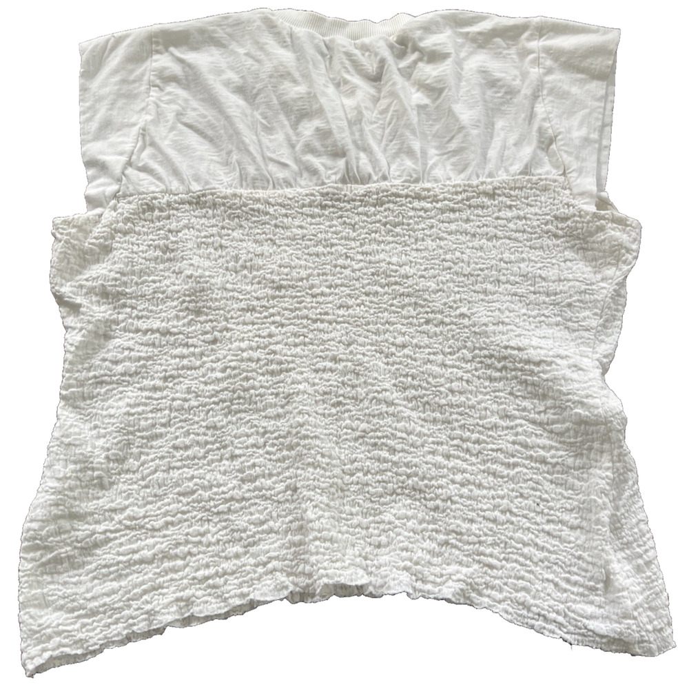 Maeve Anthropologie Ivory White Smocked Popcorn Texture Top Short Sleeve Size M - Picture 4 of 10